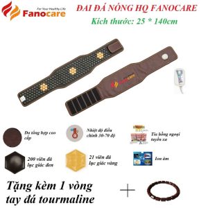 Đai đá nhiệt nóng đá Fanocare KT 25*140cm đá lục giác đen bóng giúp giảm đau lưng, giảm mỡ bụng, thoát bị đĩa đệm FN 04